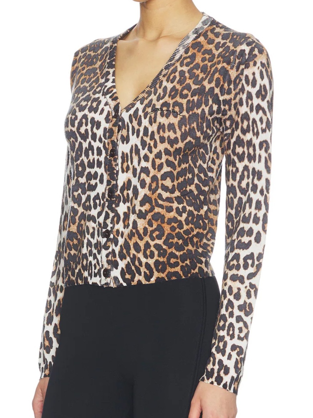 Neiman Marcus Cashmere Leopard Print Cardigan S